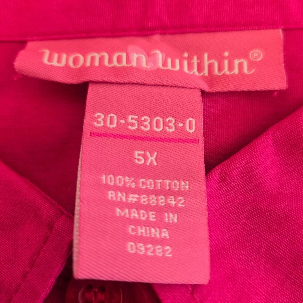 Woman Within Womens Button-Up Blouse Rolled Sleeves Pink 5X 100% Cotton Shirt - Picture 8 of 9